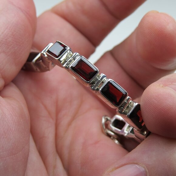 Sterling Silver Garnet Bracelet - Picture 5 of 10
